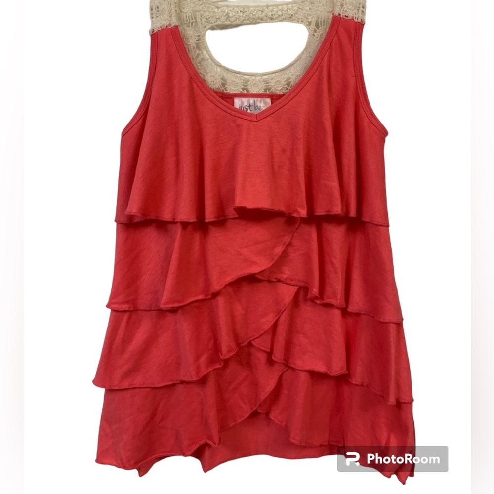 Just Be ruffled pink top with lace